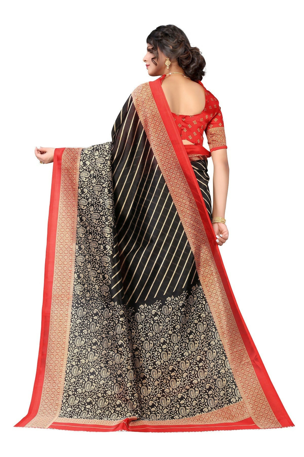 Vamika Black Printed Art Silk Saree | Grocsy