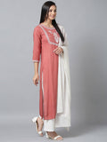 Yufta Women Pink & White Yoke Design Kurta with Palazzo & Dupatta | Grocsy