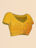 Mustard Georgette Embroidered and Stone Work Saree with Unstitched Blouse Piece - Roozal | Grocsy