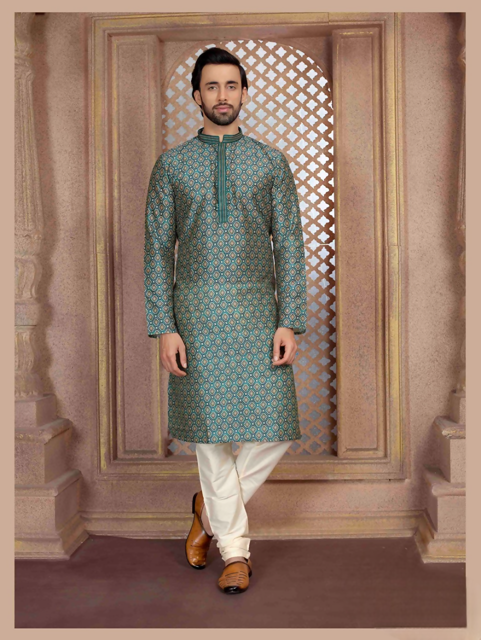 Joban Fashion Green Art Silk Digital Print Kurta Pyjama | Grocsy