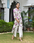 Vaasva Women's Cream Musline Viscose Digital Printed Cord Set | Grocsy