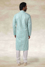 Raivat Ethnic Cotton Printed Work Kurta Pajama In Sea Green Colour | Grocsy