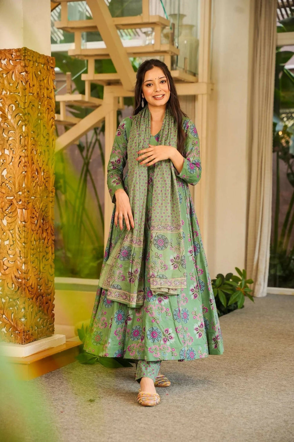 Aayaa Designer Cotton Silk Suit - Light Green | Grocsy