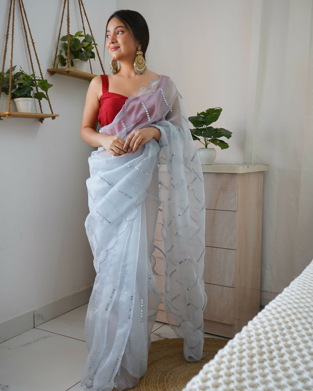 Vamsee Vika 9Mm Sky Organza Saree | Grocsy