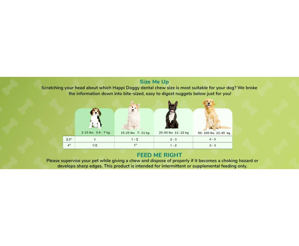 Happi Doggy Dental Chew Care Skin & Coat Support Honey & Coconut Oil | Grocsy
