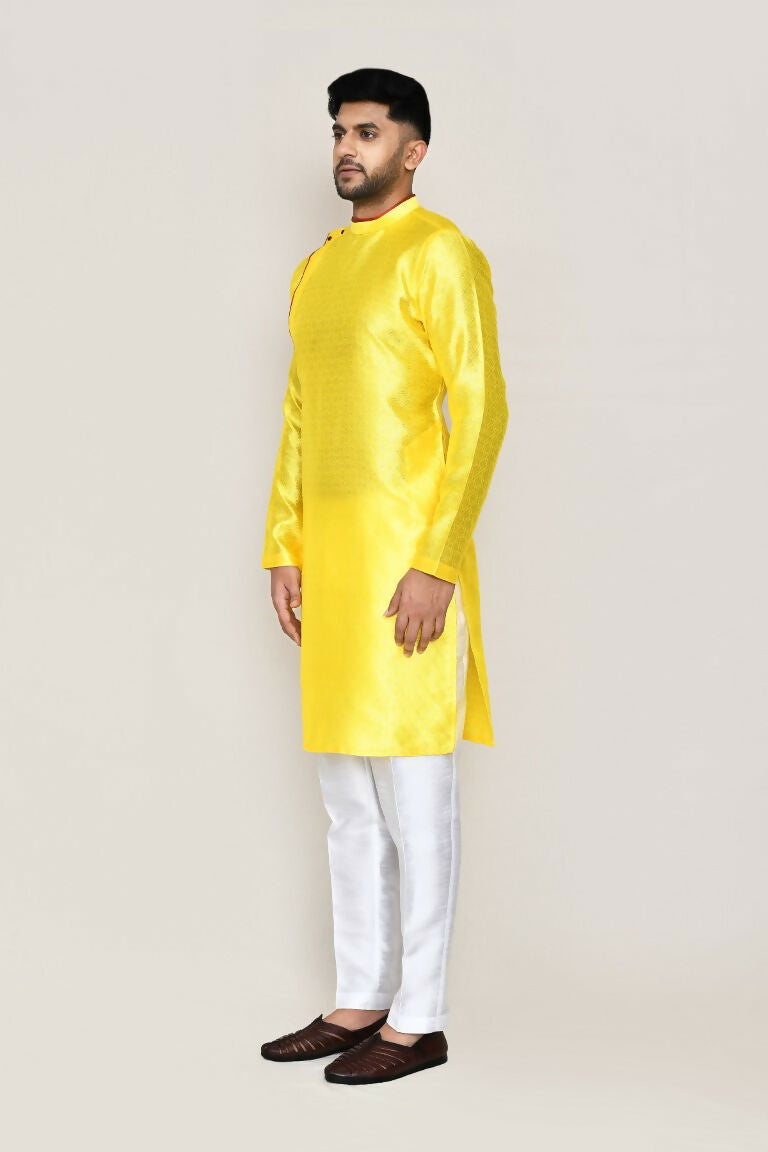 Joban Fashion Yellow Colored Jacquard Silk Fabric Kurta With Straight Fit Pant | Grocsy