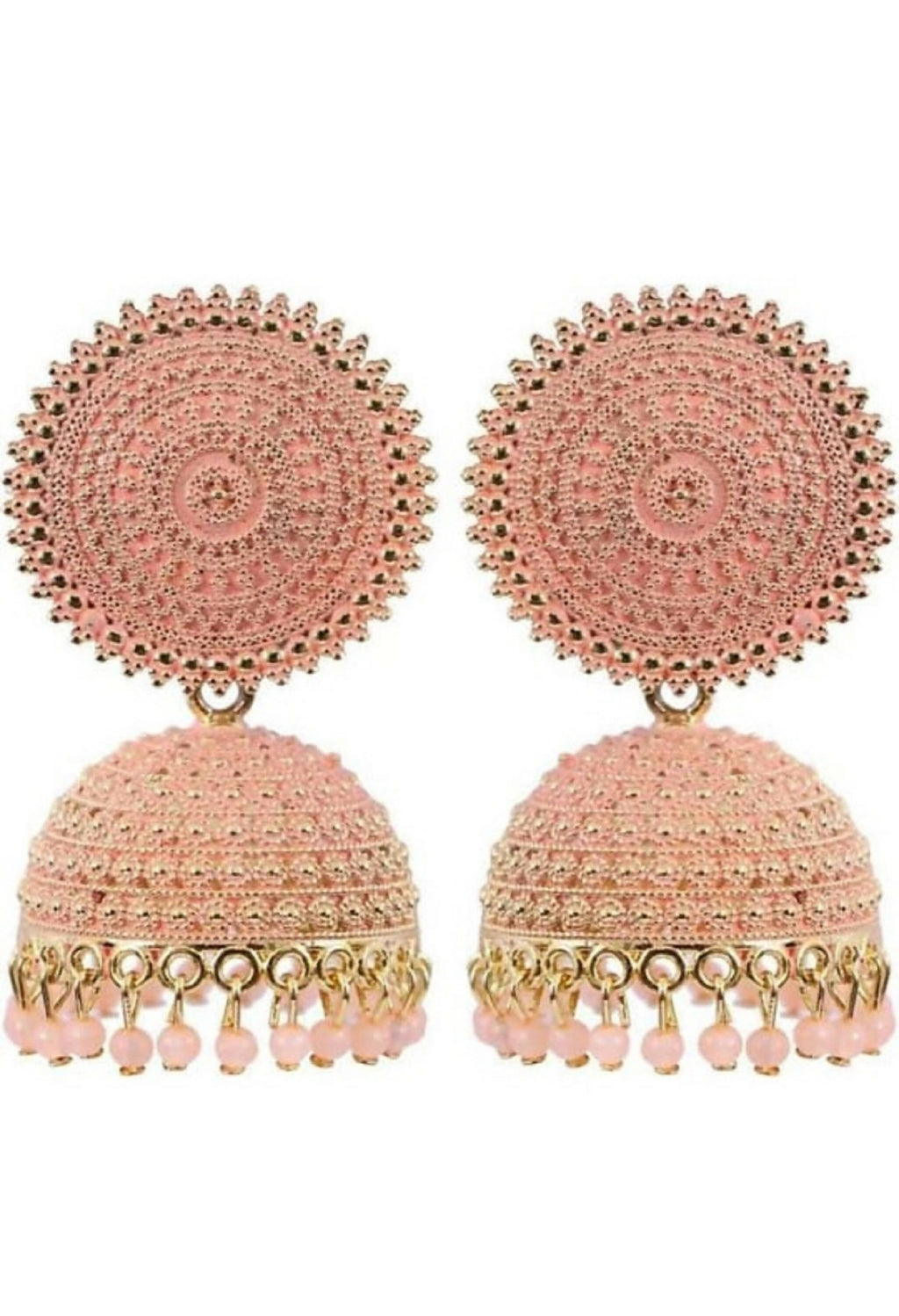 Mominos Fashion Joharkamal Gold-Polished Meenakari Jhumkas For Women & Girls (Peach)