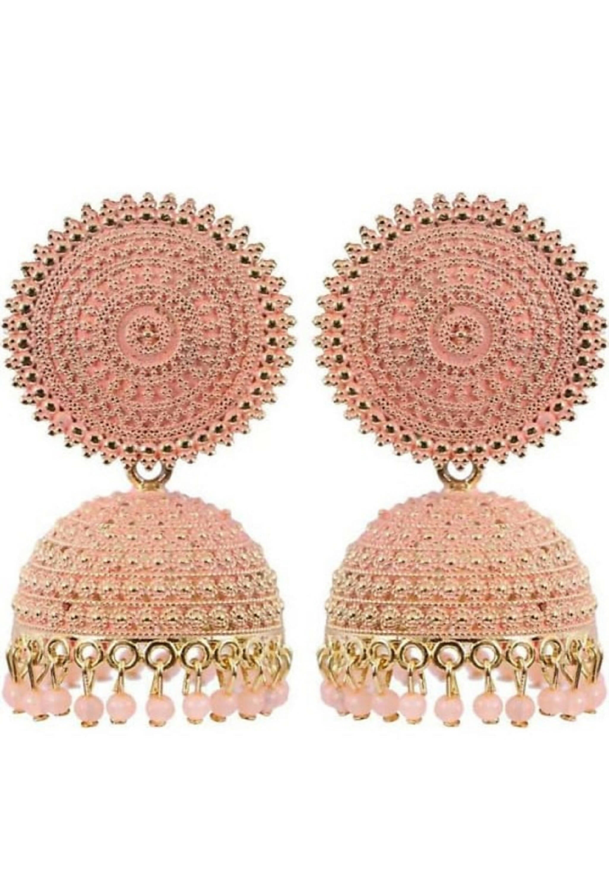 Mominos Fashion Joharkamal Gold-Polished Meenakari Jhumkas For Women & Girls (Peach)