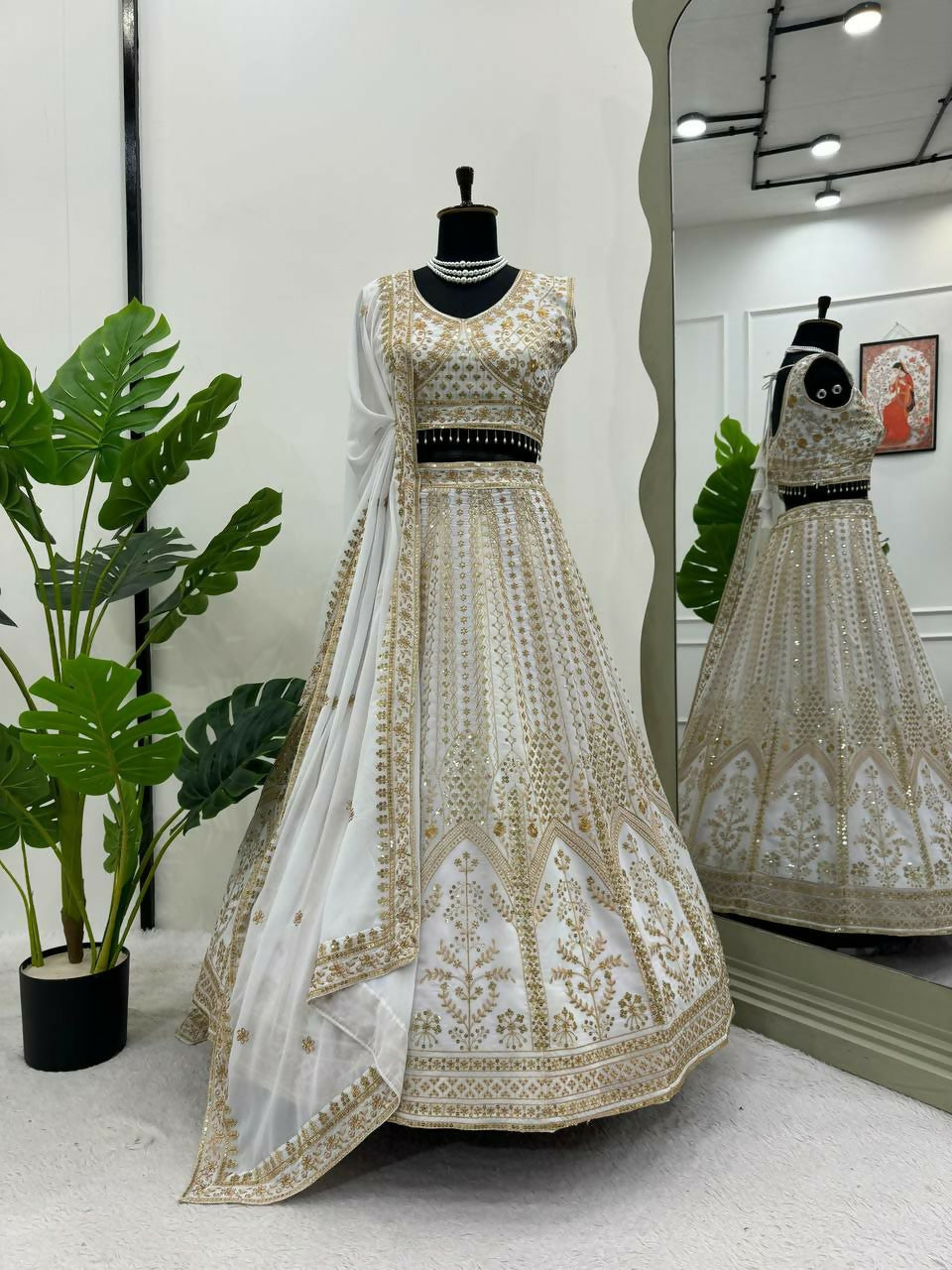 Jyoti Fashion Women's White Faux Georgette Sequins with Thread Embroidered Designer Lehenga Choli Set | Grocsy