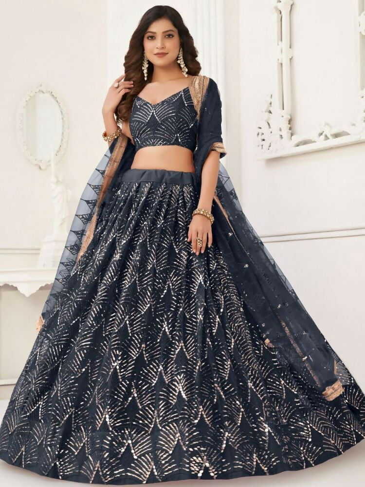 Black Butterfly Soft Net Embroidery With Real Mirror Work Lehenga Choli - Jihu Culture | Grocsy
