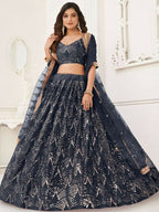 Black Butterfly Soft Net Embroidery With Real Mirror Work Lehenga Choli - Jihu Culture | Grocsy