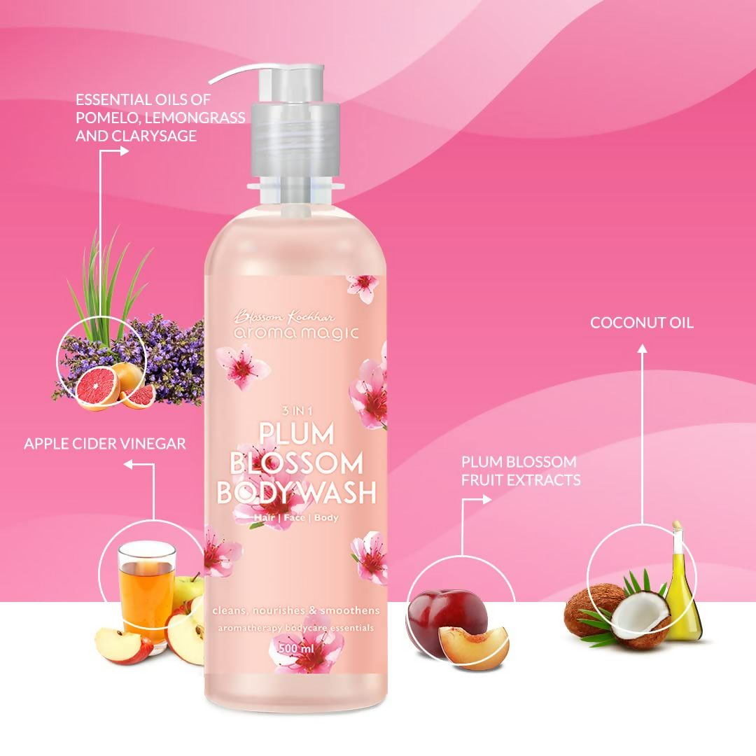 Blossom Kochhar Aroma Magic 3-in-1 Plum Blossom Body Wash Hair, Face & Body Cleanser | Grocsy