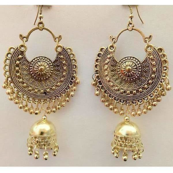 MS Fashion India Muskan Fancy Oxidized Gold-Polished Jhumka Earrings | Grocsy