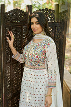 White Heavy Faux Georgette Anarkali Embroidered Kurta Set - Dhvani | Grocsy