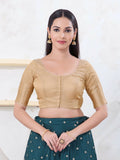 Joban Fashion Light-Gold Brocade Elbow Sleeveless Front Open Blouse | Grocsy