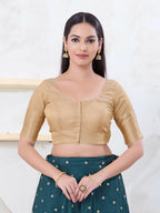 Joban Fashion Light-Gold Brocade Elbow Sleeveless Front Open Blouse | Grocsy