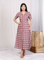 Miravan Women's Cotton Floral Printed Cream A-Line Maxi Dress with Buttons | Grocsy