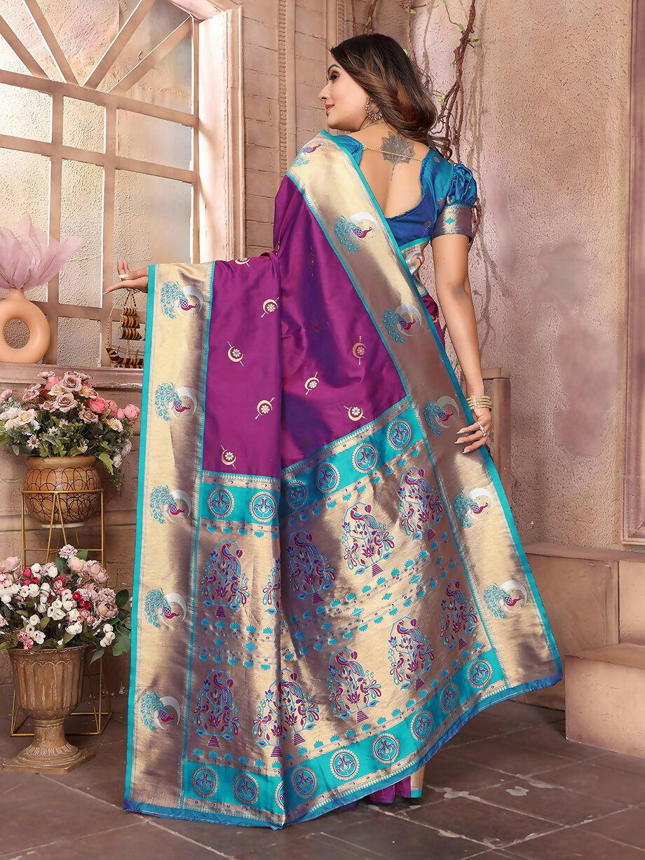 Joban Fashion Paithani Wine Woven Soft Silk Saree | Grocsy