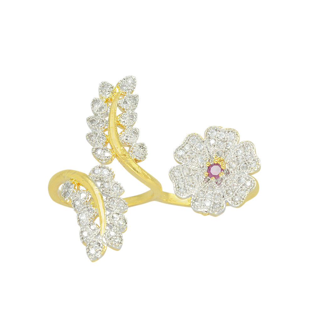Gold-Polished Alloy Double Finger American Diamond Ring - The Pari | Grocsy
