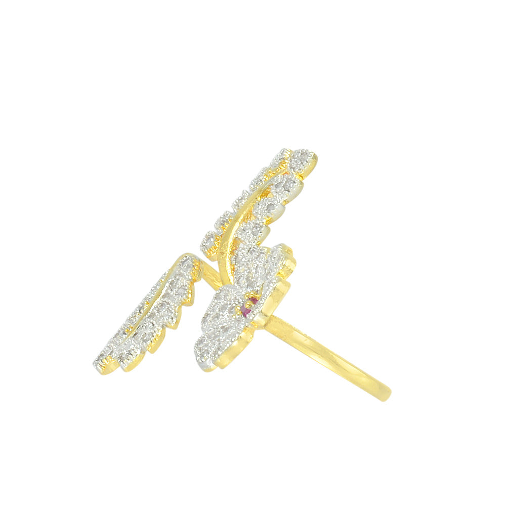 Gold-Polished Alloy Double Finger American Diamond Ring - The Pari | Grocsy