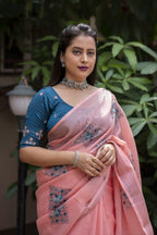 Brick Pure Linen Ethnic Motifs Saree with Unstitched Blouse - Hiral Fashion | Grocsy