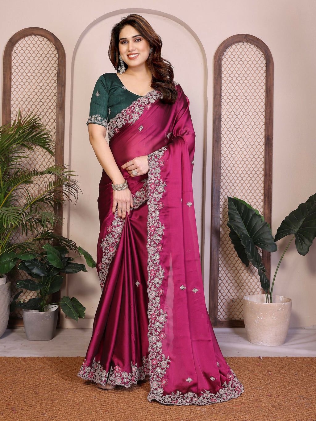 Teeya Creation New Trendy Stylish Party Wear Silk Saree-Pink | Grocsy
