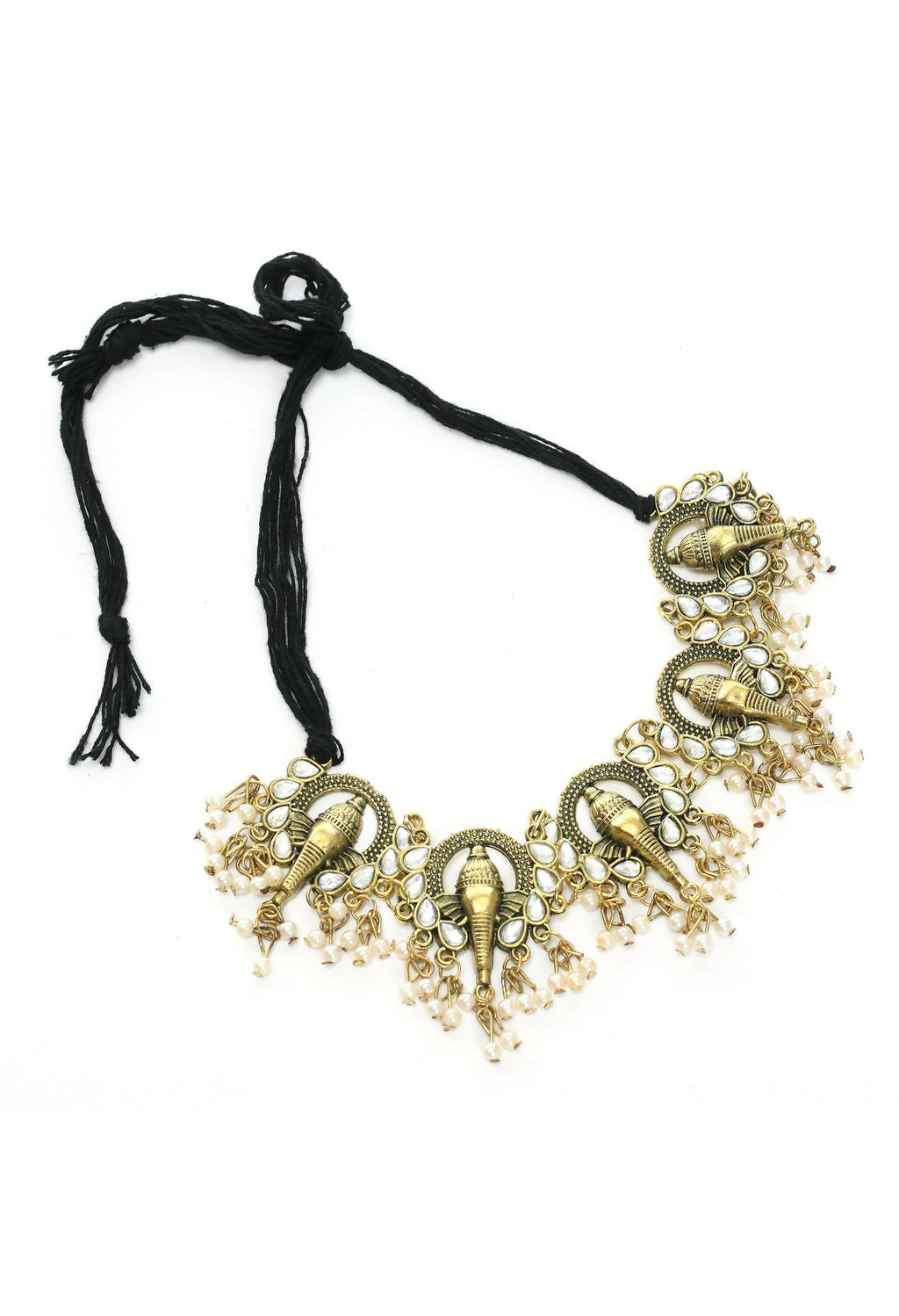 Mominos Fashion Johar Kamal Oxidised Gold-Polished Ganesha Design Necklace Choker Set | Grocsy