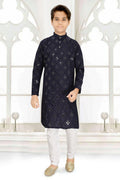 Neera Trendz Blue Cotton Blend Mirror Work Kid's Kurta With Pyjama | Grocsy