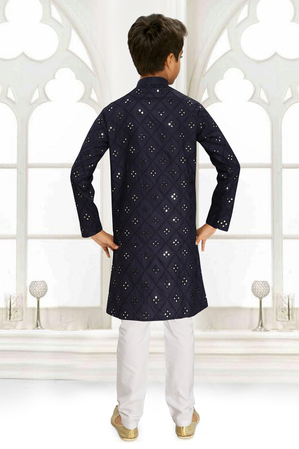 Neera Trendz Blue Cotton Blend Mirror Work Kid's Kurta With Pyjama | Grocsy