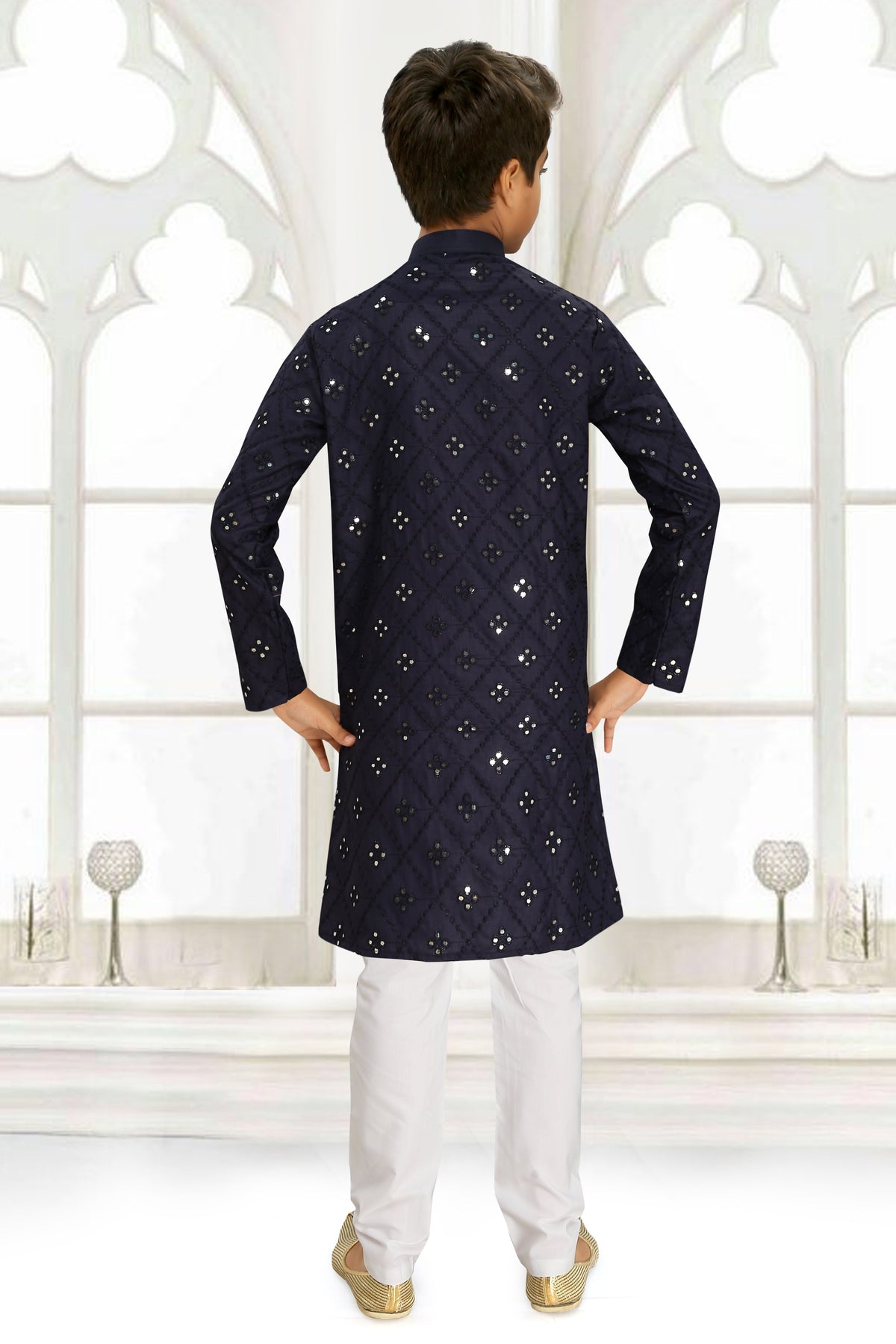 Neera Trendz Blue Cotton Blend Mirror Work Kid's Kurta With Pyjama | Grocsy