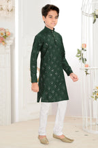 Neera Trendz Green Cotton Blend Mirror Work Kid's Kurta With Pyjama | Grocsy
