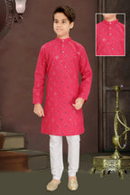 Neera Trendz Pink Cotton Blend Mirror Work Kid's Kurta With Pyjama | Grocsy