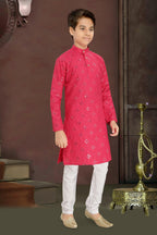 Neera Trendz Pink Cotton Blend Mirror Work Kid's Kurta With Pyjama | Grocsy
