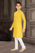 Neera Trendz Yellow Cotton Blend Mirror Work Kid's Kurta With Pyjama | Grocsy