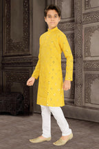 Neera Trendz Yellow Cotton Blend Mirror Work Kid's Kurta With Pyjama | Grocsy