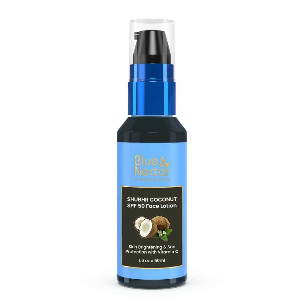 Blue Nectar Coconut Sunscreen SPF 50 Face Lotion, No White Cast, Plant Based Photostable Sunscreen with Vitamin C for Skin Brightening | Grocsy