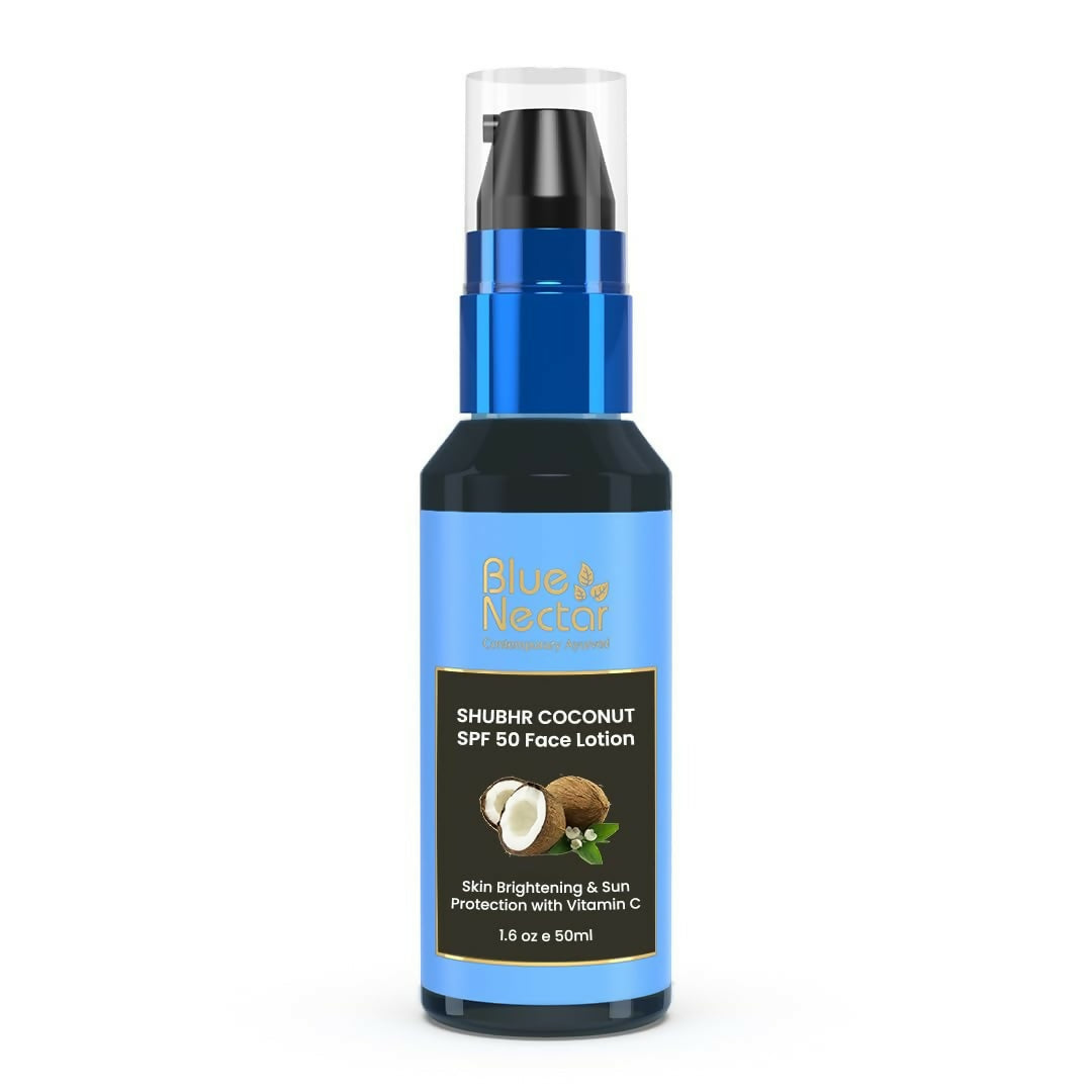Blue Nectar Coconut Sunscreen SPF 50 Face Lotion, No White Cast, Plant Based Photostable Sunscreen with Vitamin C for Skin Brightening | Grocsy