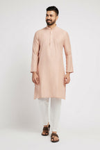 Ethnic India Pink Men's Kurta Striped Polyester | Grocsy