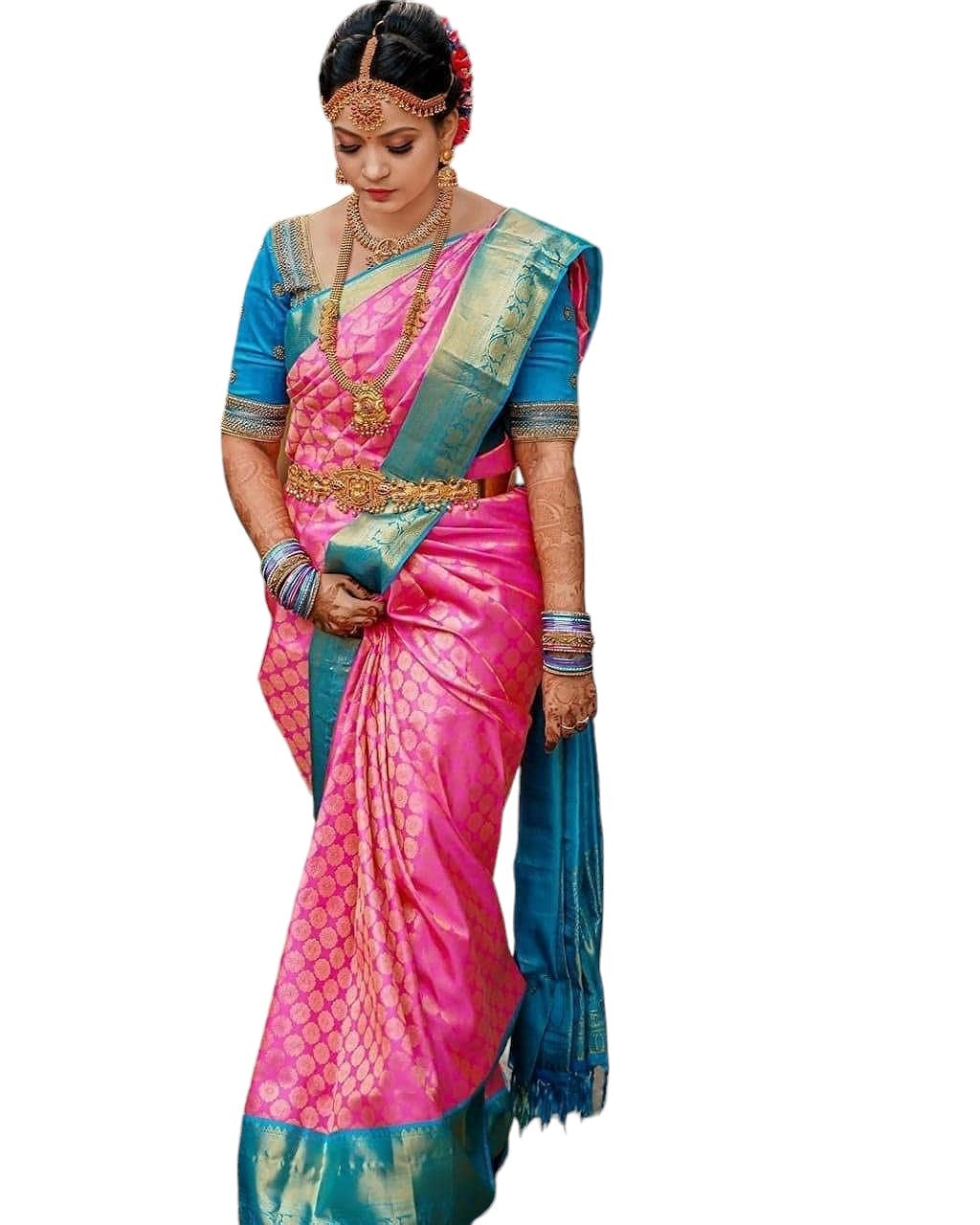 Vamika Weaving Banarasi Jacquard pink Kanjivaram Saree | Grocsy