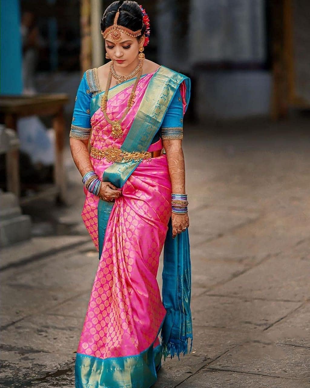 Vamika Weaving Banarasi Jacquard pink Kanjivaram Saree | Grocsy