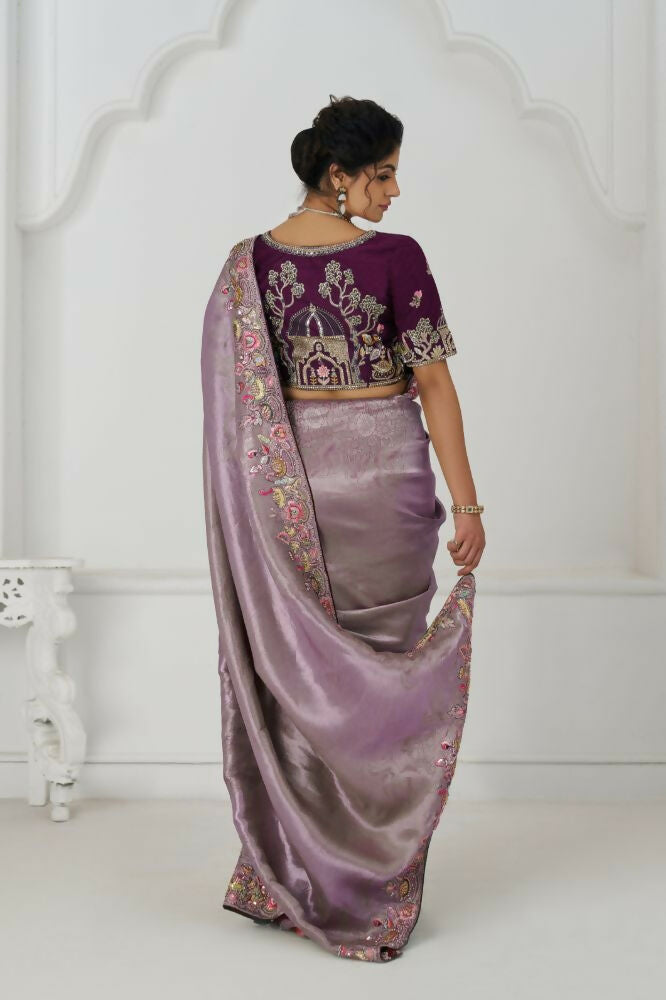 Kesar Fab Stunning Mauve Color With Multi-Thread And Sequins Embroidery Saree | Grocsy