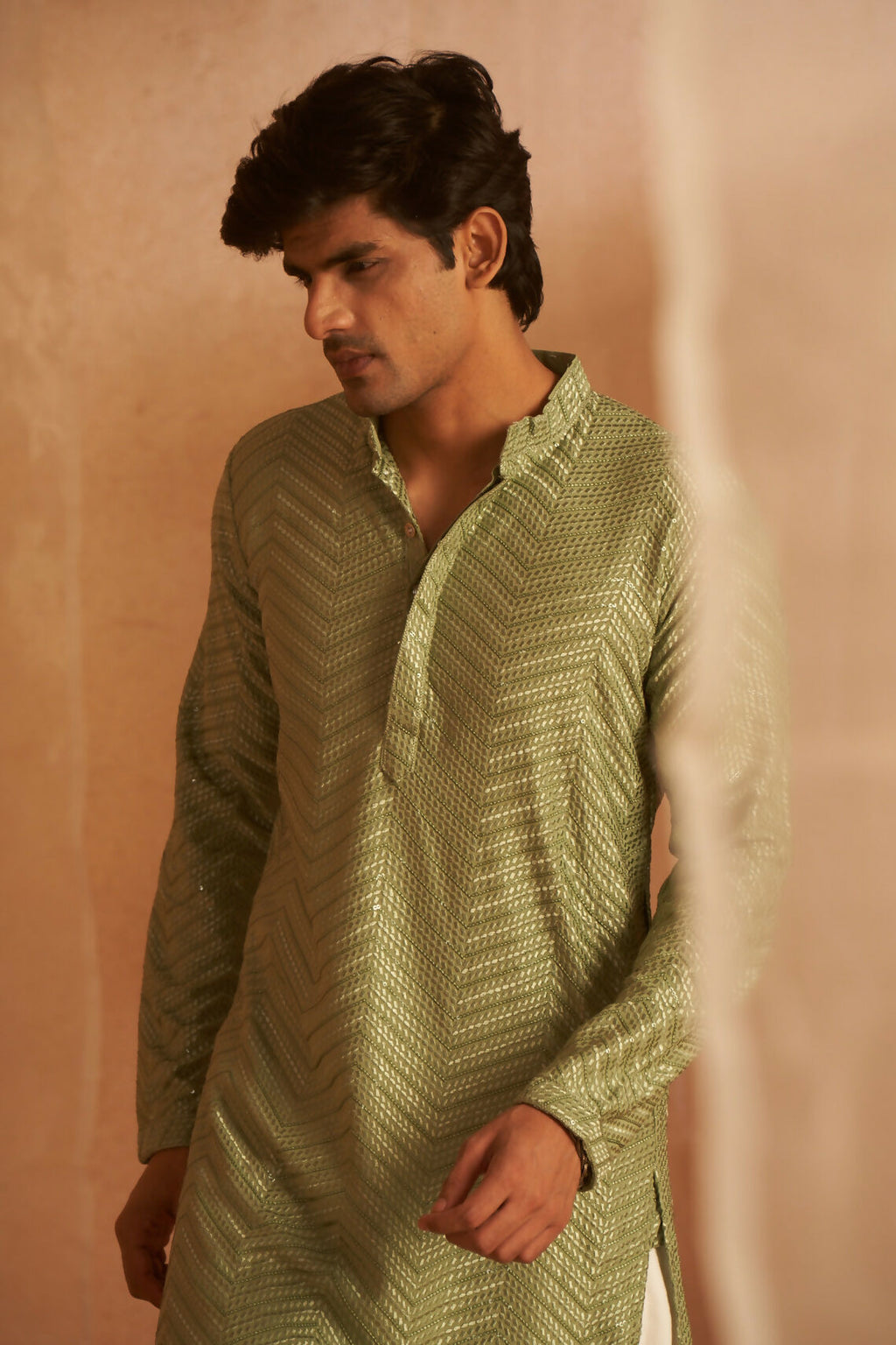 Pastel Green Viscose Embroidery Work Men's Kurta Set - Mahotsav | Grocsy