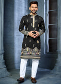 Prazu Fashion Black Soft Silk Multi Thread Embroidery Deer Pattern Daaman Concept Kurta | Grocsy