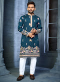 Prazu Fashion Blue Soft Silk Multi Thread Embroidery Deer Pattern Daaman Concept Kurta | Grocsy