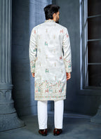 Prazu Fashion Off White Soft Silk Multi Thread Embroidery Deer Pattern Daaman Concept Kurta | Grocsy