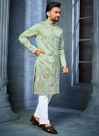 Prazu Fashion Pista Soft Silk Multi Thread Embroidery Deer Pattern Daaman Concept Kurta | Grocsy