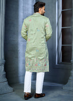 Prazu Fashion Pista Soft Silk Multi Thread Embroidery Deer Pattern Daaman Concept Kurta | Grocsy