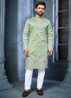 Prazu Fashion Pista Soft Silk Multi Thread Embroidery Deer Pattern Daaman Concept Kurta | Grocsy