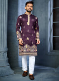 Prazu Fashion Purple Soft Silk Multi Thread Embroidery Deer Pattern Daaman Concept Kurta | Grocsy