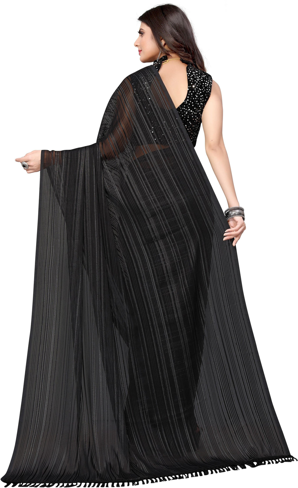 Vamika Georgette With Sequence Black Light Weight Trendy Look Bollywood Style Saree | Grocsy